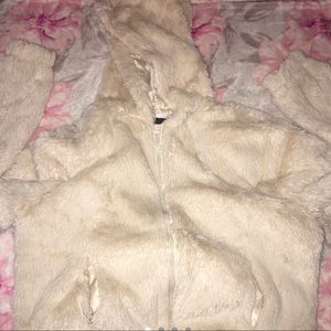Beige Fur Zip Up Hoodie